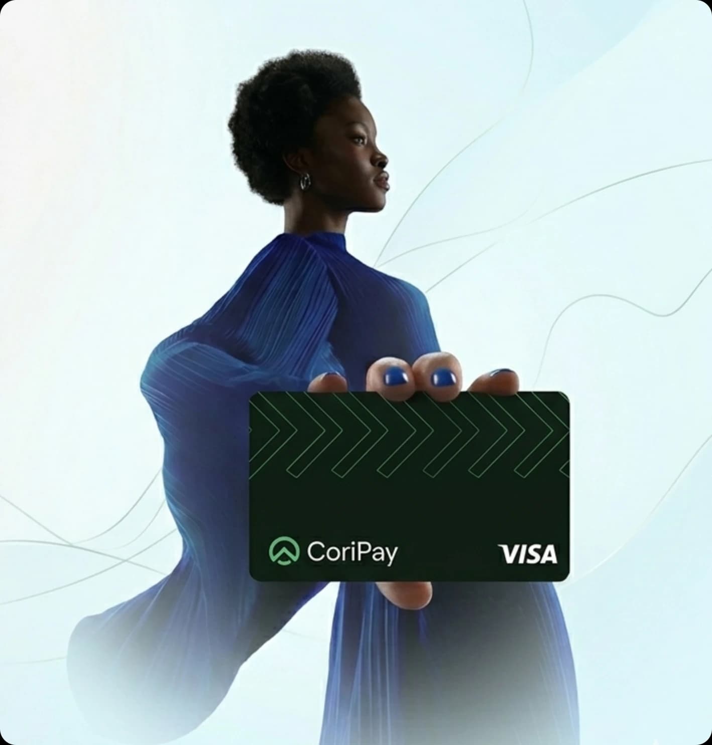 Vendeuse tenant une carte CoriPay